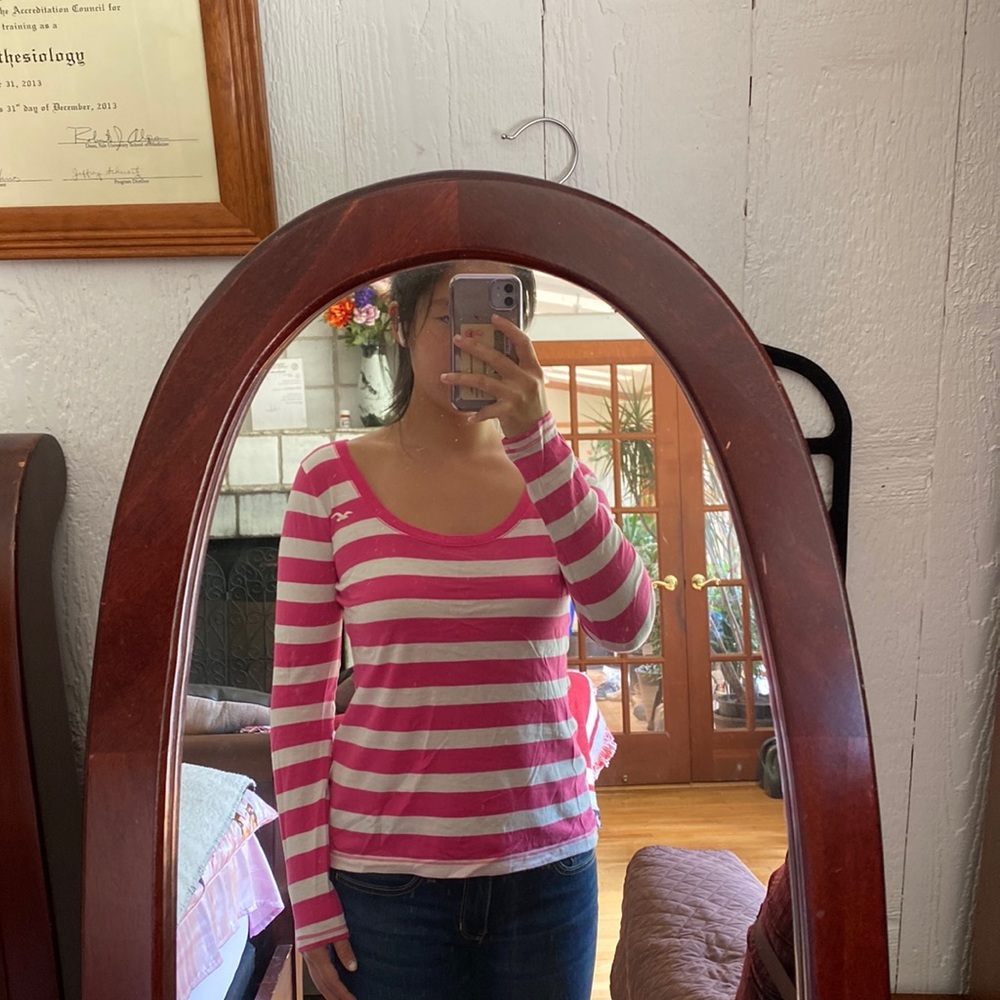Pink and white striped hollister top